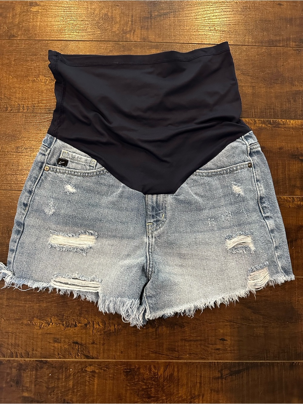 Pinkblush Light Blue Distressed Maternity Denim Shorts Raw Hem Size M